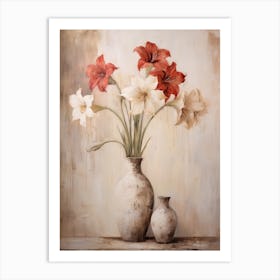 Amaryllis, Autumn Fall Flowers Sitting In A White Vase, Farmhouse Style 4 Art Print