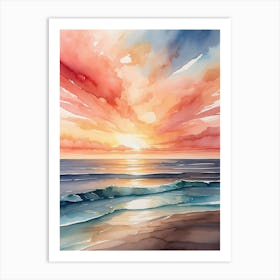 Watercolor Sunset On The Beach Art Print