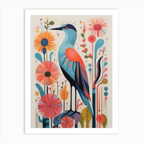 Colourful Scandi Bird Egret 2 Art Print