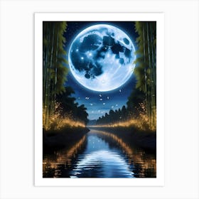 Full Moon Over Bamboo Forest Art Print