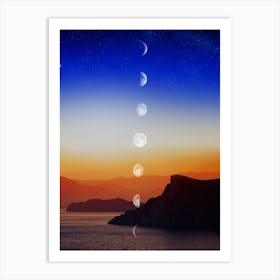 Moon Phases At Sunset - Moon phases poster Art Print