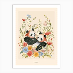 Folksy Floral Animal Drawing Panda 4 Poster Art Print