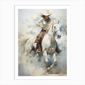  Cowgirl Rodeo White Horse  Art Print