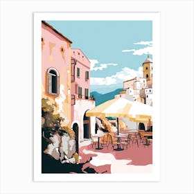 Taormina, Italy, Flat Pastels Tones Illustration 3 Art Print