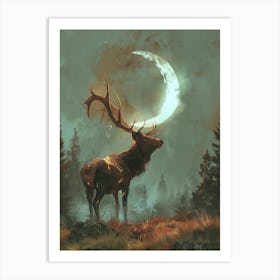 Deer In The Moonlight 11 Art Print