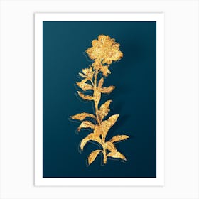 Vintage Yellow Wallflower Bloom Botanical in Gold on Teal Blue n.0120 Art Print