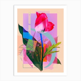 Tulip 2 Neon Flower Collage Art Print