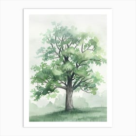 Oak Tree Atmospheric Watercolour Painting 8 Art Print