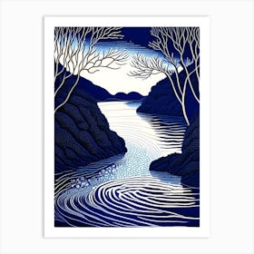 Water As A Source Of Inspiration & Reflection Waterscape Linocut 1 Art Print