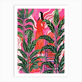 Pink And Red Plant Illustration Chinese Evergreen 2 Art Print