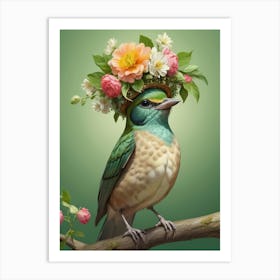 Bird With Flower Crown 1 Art Print