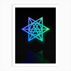 Neon Blue and Green Abstract Geometric Glyph on Black n.0146 Art Print