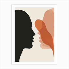 Silhouette Of A Woman And Man Art Print