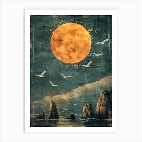 Full Moon Over The Sea Art Print