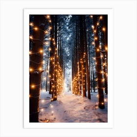 Christmas Lights In The Forest Art Print