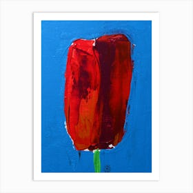 Red Tulip - red blue floral flower vertical texture textured Art Print