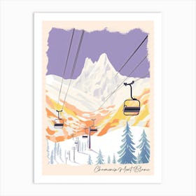 Poster Of Chamonix Mont Blanc   France, Ski Resort Pastel Colours Illustration 2 Art Print