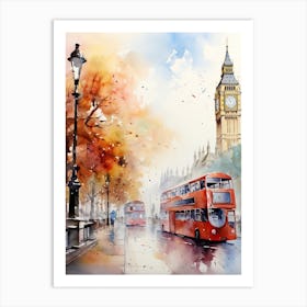 London United Kingdom In Autumn Fall, Watercolour 2 Art Print