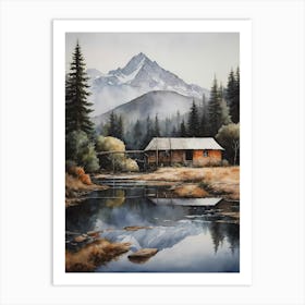 Cabin By The Lake Art Print