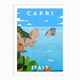 Capri, Italy — Retro travel minimalist art poster Art Print