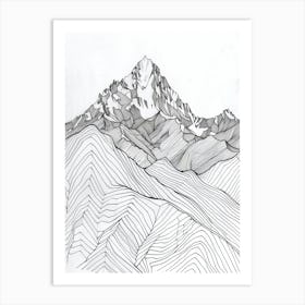 Kangchenjunga Nepalindia Line Drawing 4 Art Print