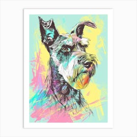 Miniature Schnauzer Dog Pastel Line Watercolour Illustration  3 Art Print