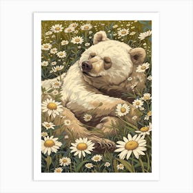 Sloth Bear Resting In A Field Of Daisies Storybook Illustration 4 Art Print
