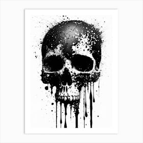 Skull With Splatter Effects Linocut Art Print