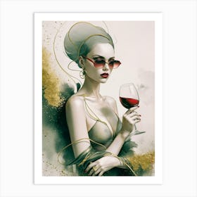 Mysterious Woman With A Glass Of Wine 5 Art Print