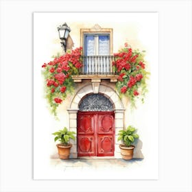 Barcelona, Spain   Mediterranean Doors Watercolour Painting 1 Art Print