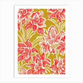 Amaryllis Floral Print Retro Pattern 2 Flower Art Print