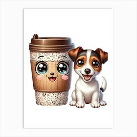 Cute Dog And Cup Of Coffee 1 Art Print