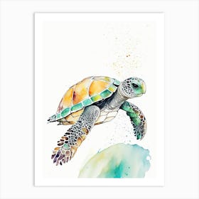 Foraging Sea Turtle, Sea Turtle Minimalist Watercolour 1 Art Print