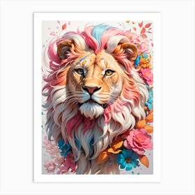 Lion With Flowers Art Print