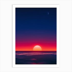 A Sweeping Panorama Of An Evening Sky Blood Red With The Setting Sun Transitions Into A Serene Moon Art Print