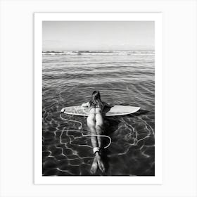 Surfer Girl Black And White Woman Surfing Art Print