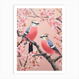 Vintage Japanese Inspired Bird Print Cedar Waxwing 3 Art Print