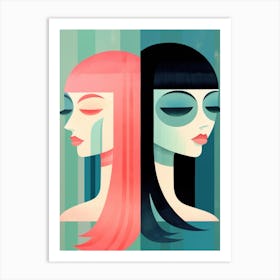 Two Women With Different Hairstyles Art Print