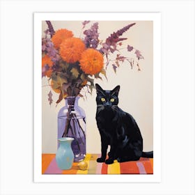 Lavender Flower Vase And A Cat, A Painting In The Style Of Matisse 1 Art Print