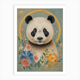 Panda Bear And Flowers Art Print