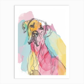 Pastel Great Dane Dog Watercolour Line Illustration 3 Art Print