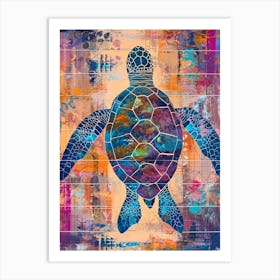 Rainbow Sea Turtle Mixed Media Painting Art Print