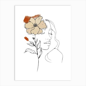 Woman Portrait Monoline Minimalist Hand Drawing Boho Illustration (2) Art Print