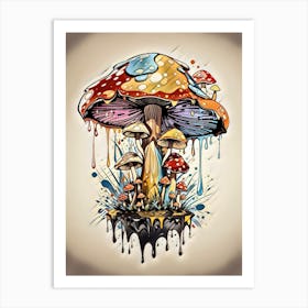 Colorful Funny Mushrooms Art Print