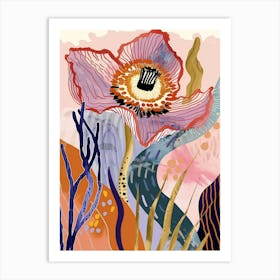 Colourful Flower Illustration Scabiosa 2 Art Print