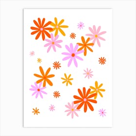 Pink and Orange Cute Flower Pattern Art Print