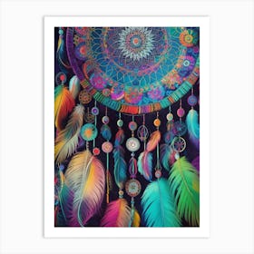 Bohemian Inspired whimsical multi-colored Dreamcatcher Series - 2 Art Print