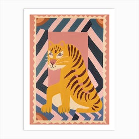 Pink Folk Tiger 1 Art Print