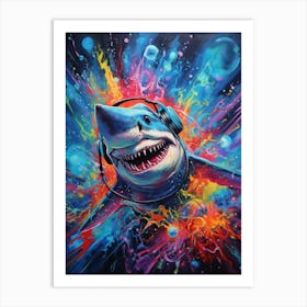  A Dj Shark Vibrant Paint Splash 1 Art Print