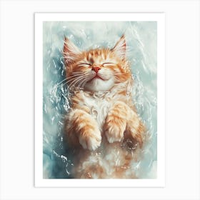 Happy Orange Cat Floating on Water 14 Art Print